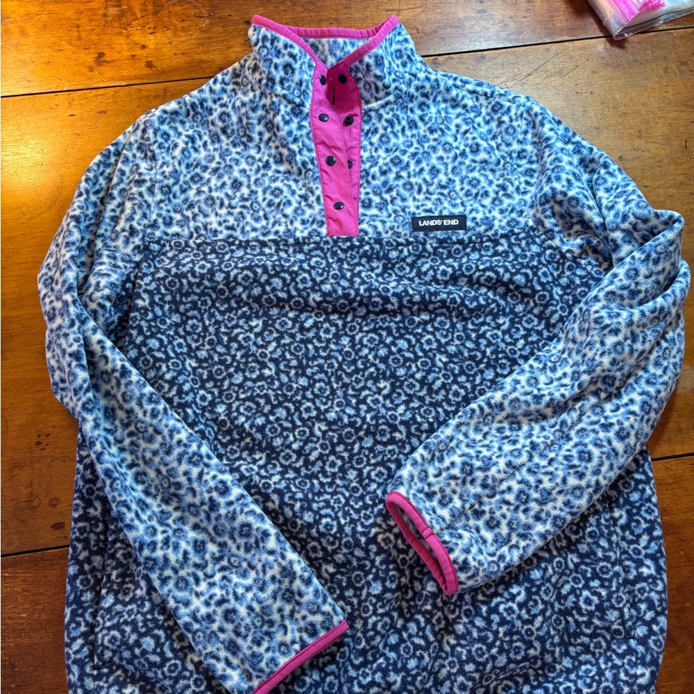 Lands' End Animal Print Fleece with Bright Pink Trim